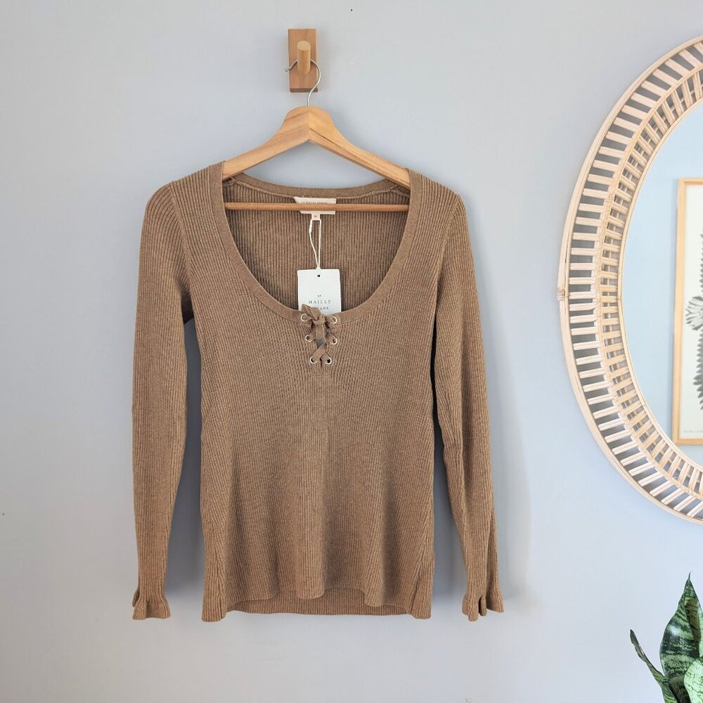 SEZANE Soizic sweater, merino wool/cotton mix, camel, size M, NWT - Picture 3 of 10